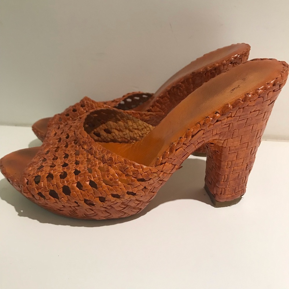 Miss Sixty Y2K Orange Braided Leather Block heel Mules